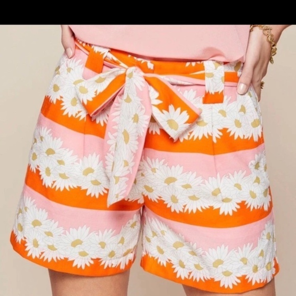 Spartina 449 Pink Orange Aria Shorts Audubon Daisy Stripe, Size 2